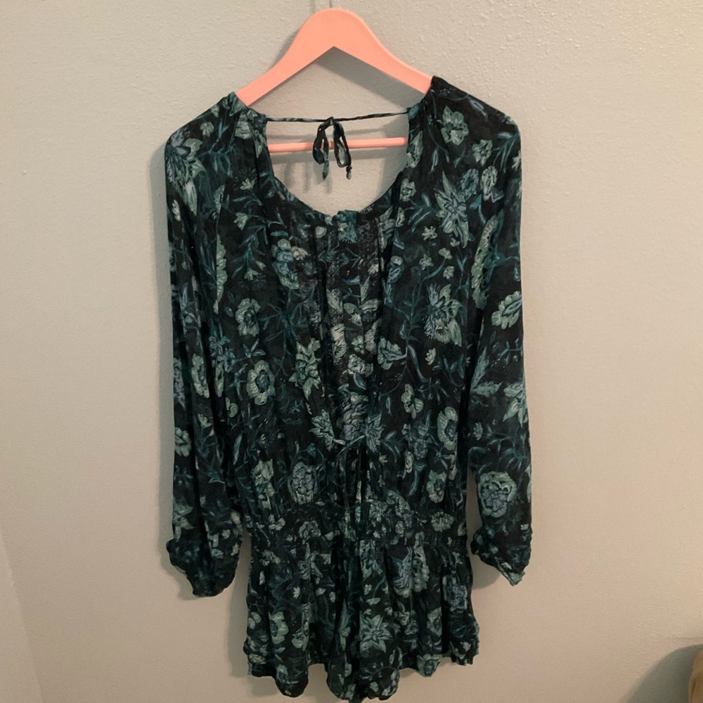 Free People Floral Jumpsuit in Green and Black